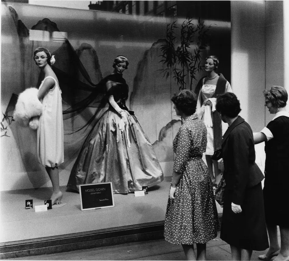 Shoppers at a Selfridges window, 1950s